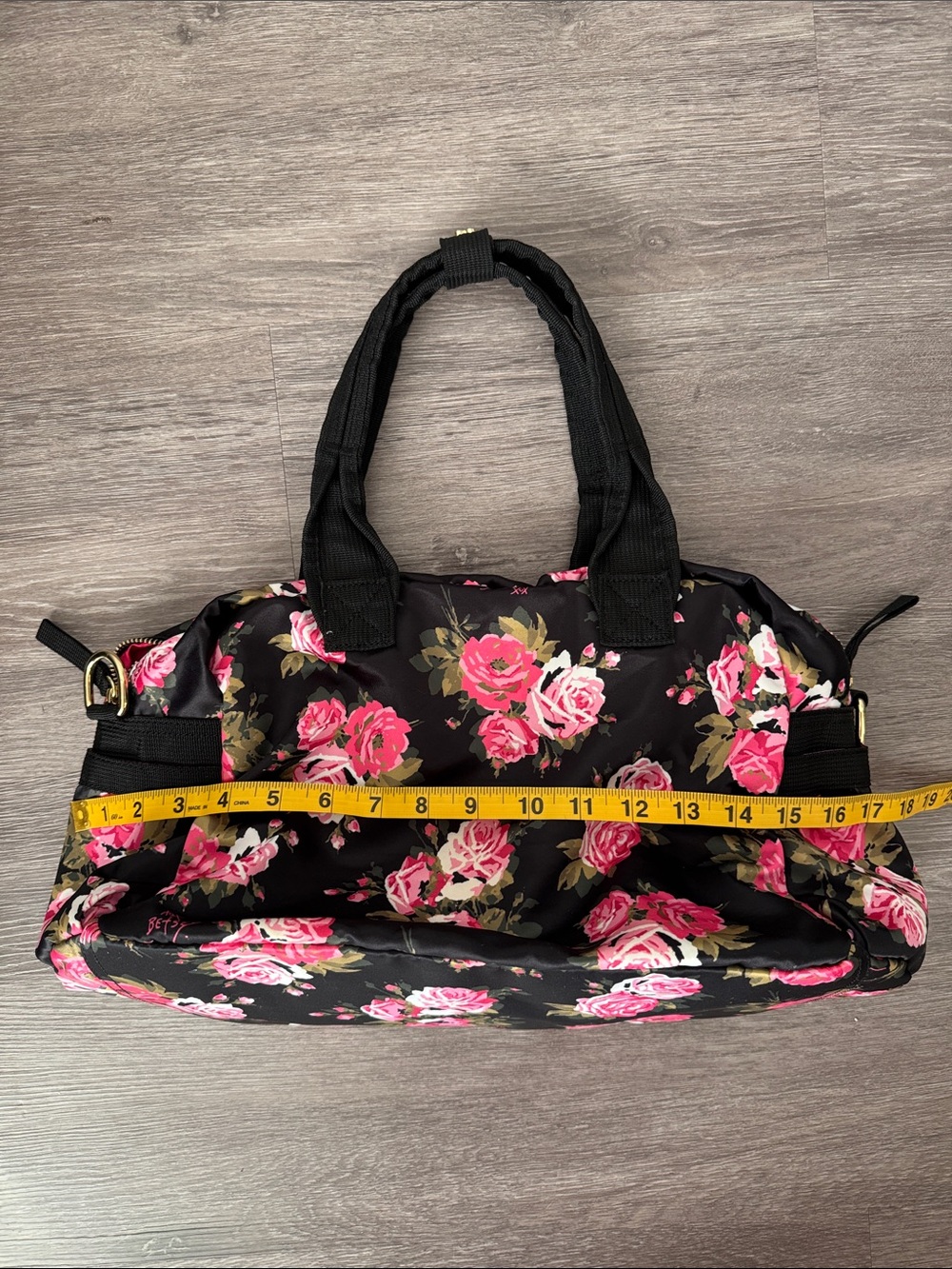 Betsey Johnson Black Tote with Pink Rose Print - Picture 3 of 8